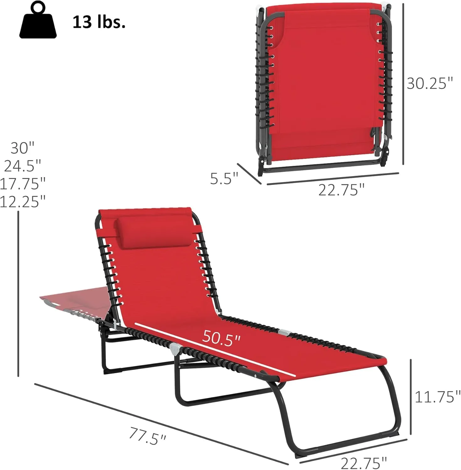 Outsunny Folding Chaise Lounge Chair, Patio Sun Tanning Chair, Outdoor Chaise Lounger with 4-Position Reclining Back, Breathable Mesh Seat for Beach, Poolside, Yard, Wine Red