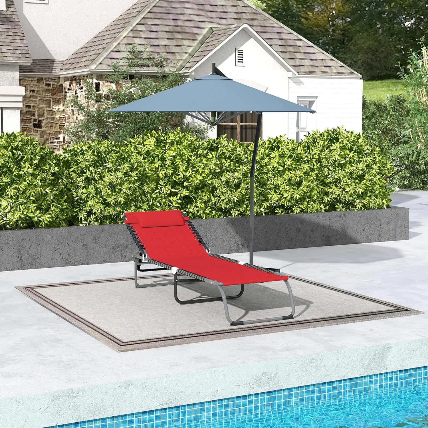 Outsunny Folding Chaise Lounge Chair, Patio Sun Tanning Chair, Outdoor Chaise Lounger with 4-Position Reclining Back, Breathable Mesh Seat for Beach, Poolside, Yard, Wine Red