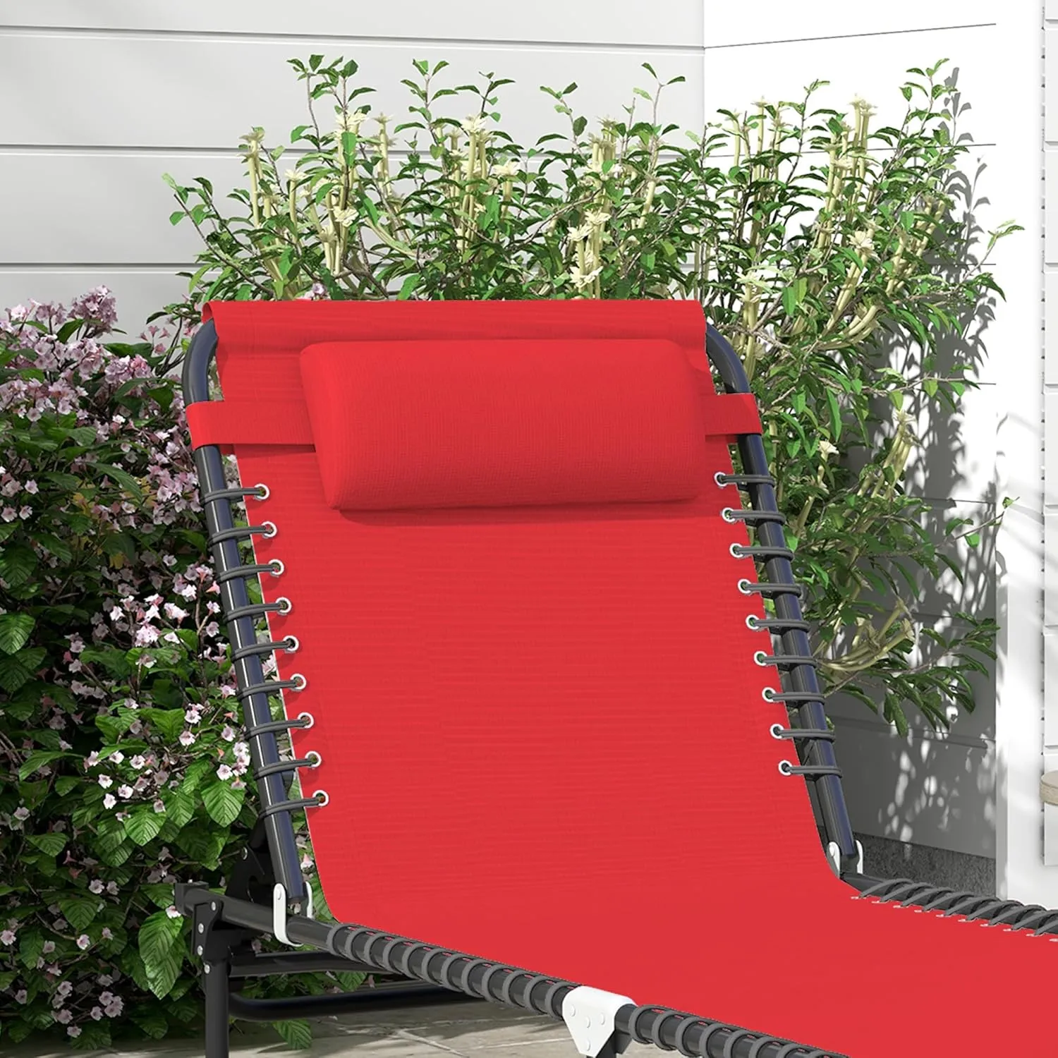 Outsunny Folding Chaise Lounge Chair, Patio Sun Tanning Chair, Outdoor Chaise Lounger with 4-Position Reclining Back, Breathable Mesh Seat for Beach, Poolside, Yard, Wine Red