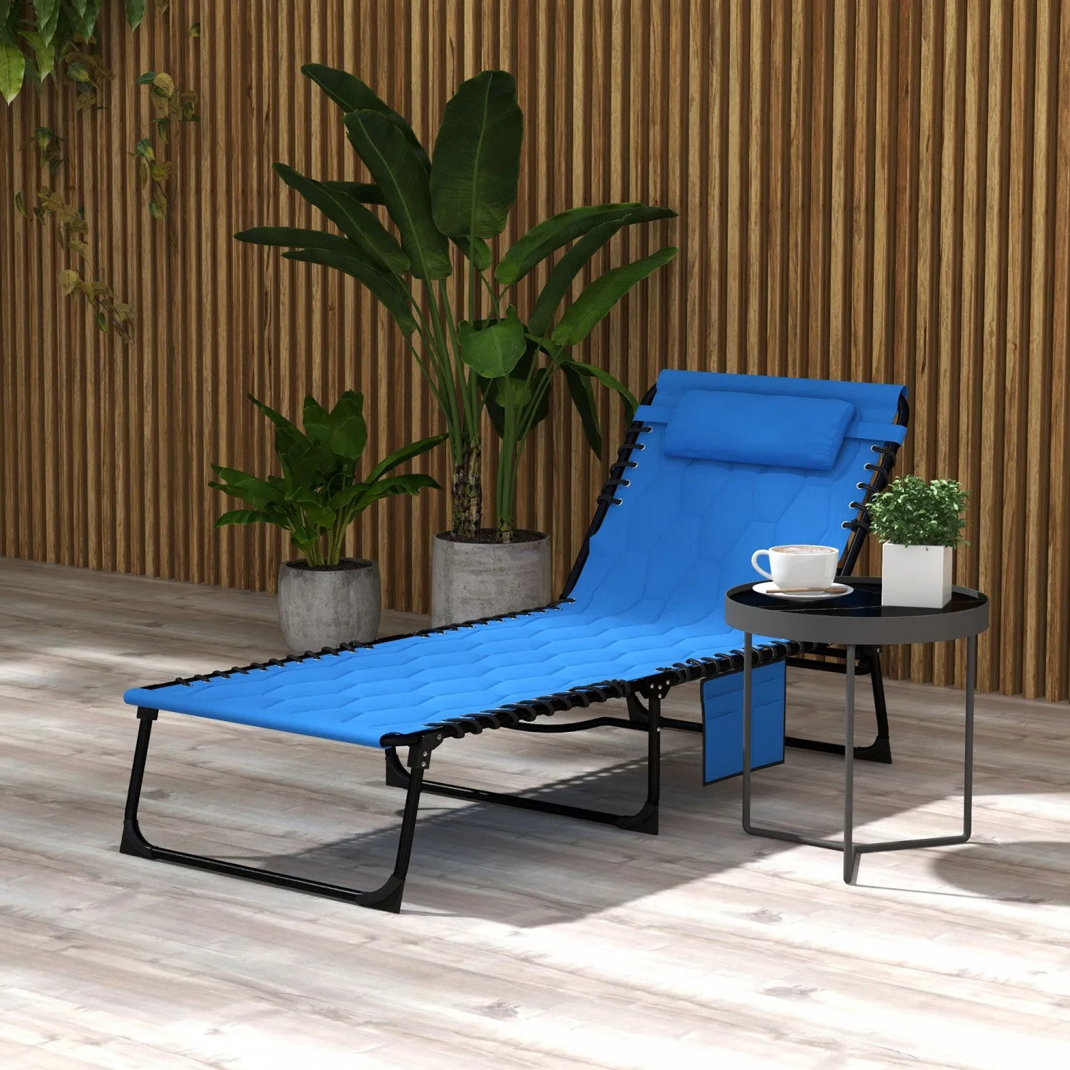 Outsunny Folding Chaise Lounge, Padded Reclining Tanning Chair, Blue