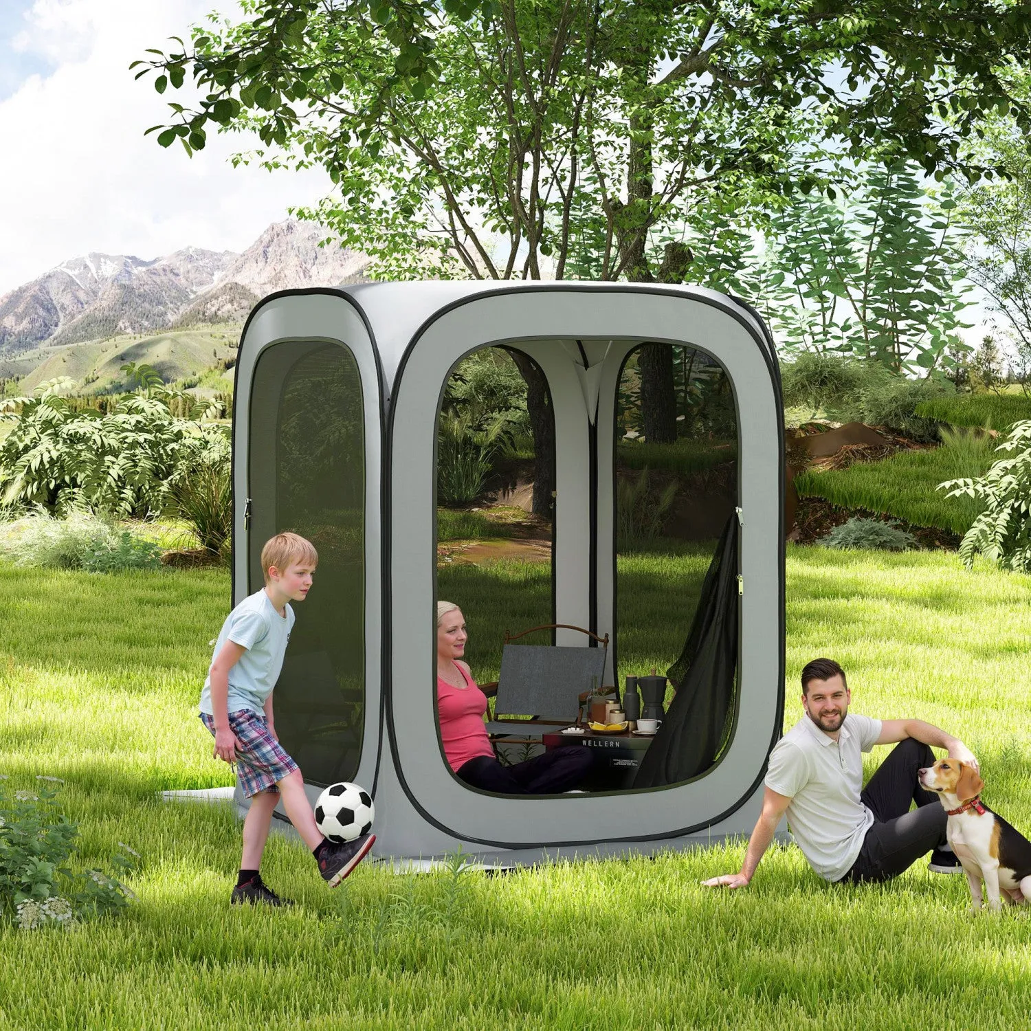 Outsunny Pop Up Screen Tent, Upf50  Portable Camping Gazebo With Carry Bag