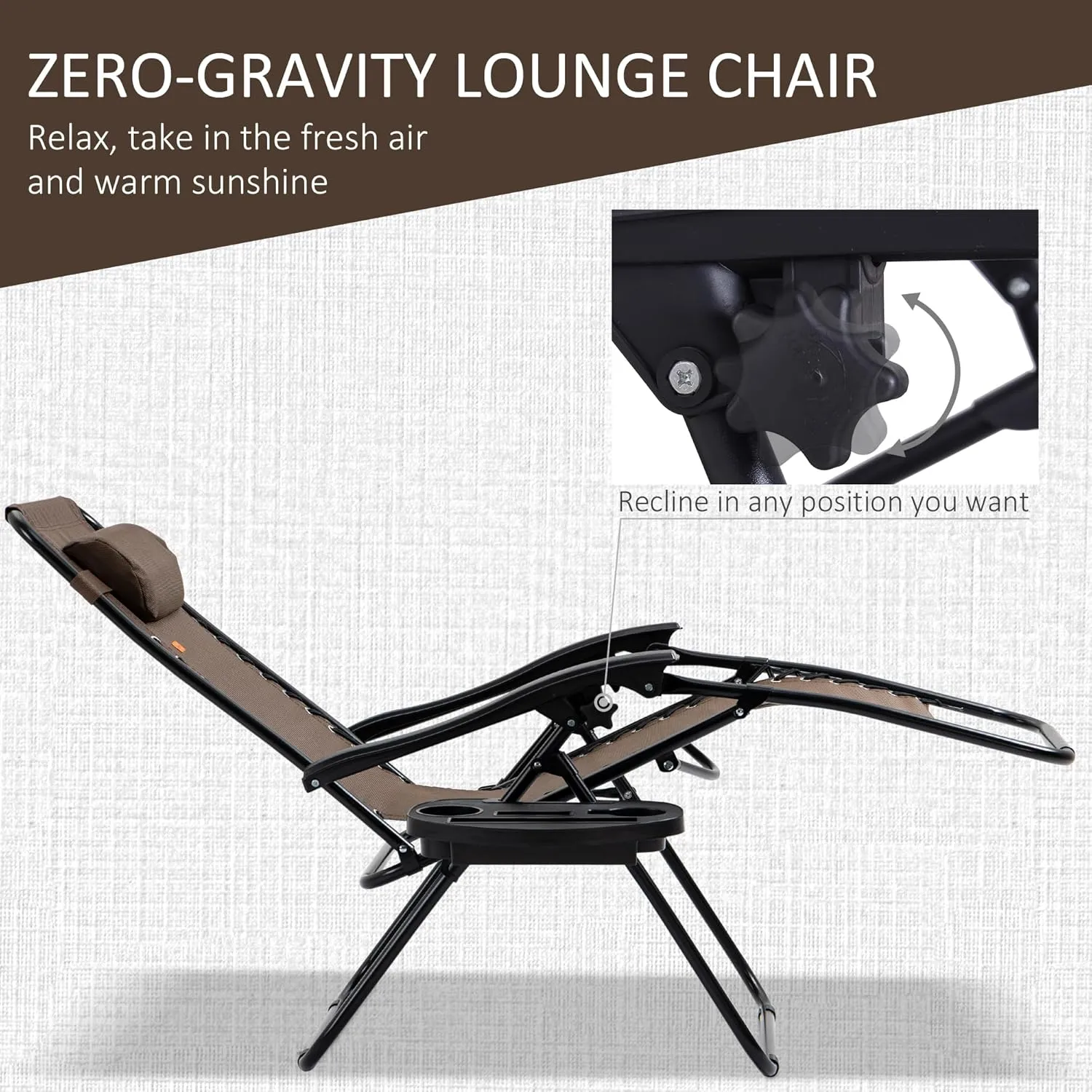 Outsunny Zero Gravity Chair Set with Side Table, Folding Reclining Chair with Cupholders & Pillows, Adjustable Lounge Chair for Pool, Backyard, Lawn, Beach, Brown