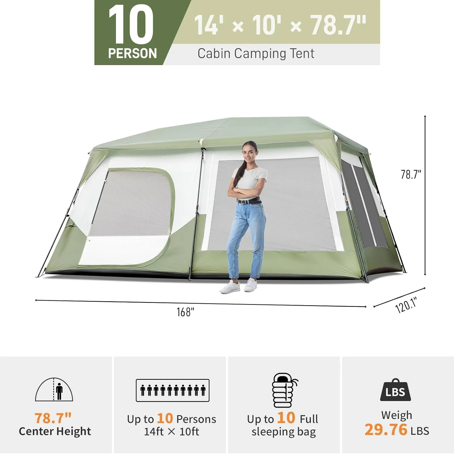 Outvita Camping Tent, 6/8/10 Person Waterproof Tent with Instant Setup, Portable Backpacking Tent w/Double Fabric, Family Tent for Camping, Hiking, Outdoor, Set Up Within 60 Seconds