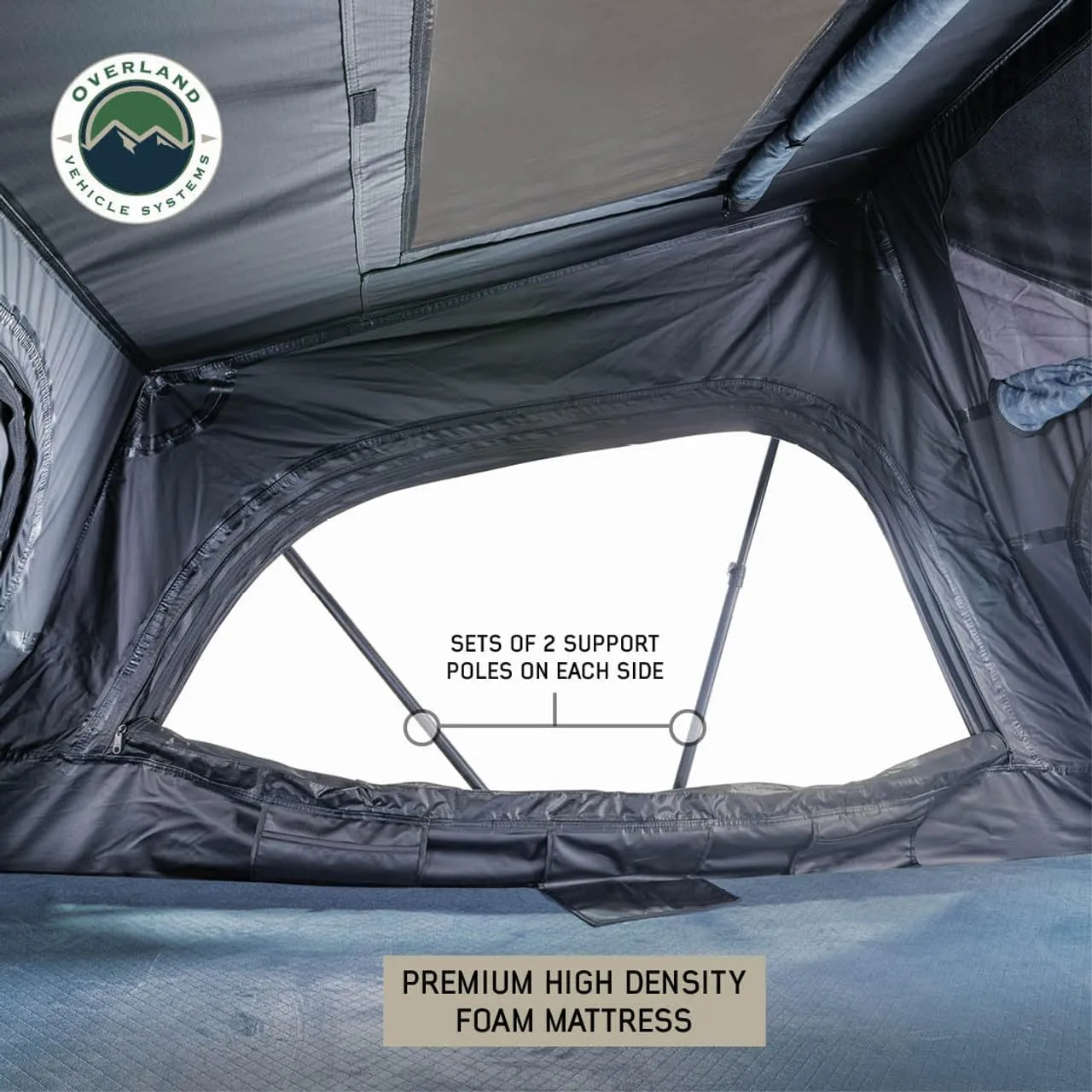 Overland Vehicle Systems XD Sherpa Soft Shell Aluminum Hard Shell Hybrid Roof Top Tent with Blackout Kit - Grey Body & Black Rainfly