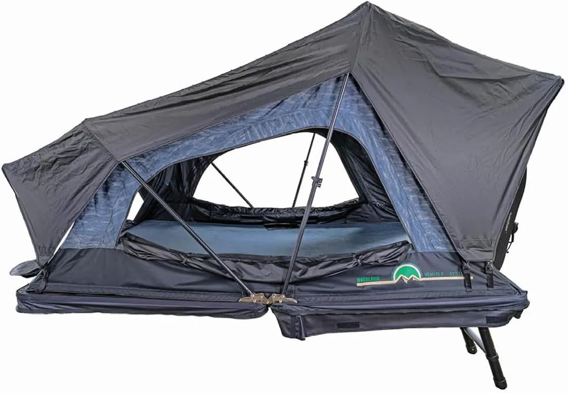 Overland Vehicle Systems XD Sherpa Soft Shell Aluminum Hard Shell Hybrid Roof Top Tent with Blackout Kit - Grey Body & Black Rainfly