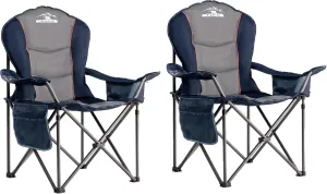 Oversized Camping Chairs with Cooler Bag & Cup Holder - Set of 2 Heavy-Duty 500lbs Folding Chairs (Steel Frame, Padded Seat, Blue & Gray)