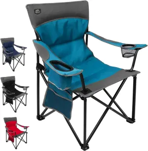 Oversized Folding Camping Chair,Heavy Duty Padded Portable Lawn Chair w/Extra Large Cup Holder,Side Pocket for Adults Outdoor Sports Hiking Beach Garden Picnic,Blue