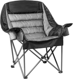 Oversized Padded Camping Chair for Adults Heavy-Duty 500lbs Capacity, Portable Folding Camp Chairs with Cup Holder & Side Pocket, High-Loft Padding for Backyard, Fishing (Black & Gray)
