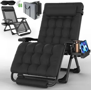 Oversized Zero Gravity Chair, 33In XXL Padded Lounge Chair, Recliner Chair W/Cushion& Storage Bag, Footrest, Reinforced Full-Alu Alloy Lock, Larger Cup Holder, for Indoor Outdoor, 500lbs Max