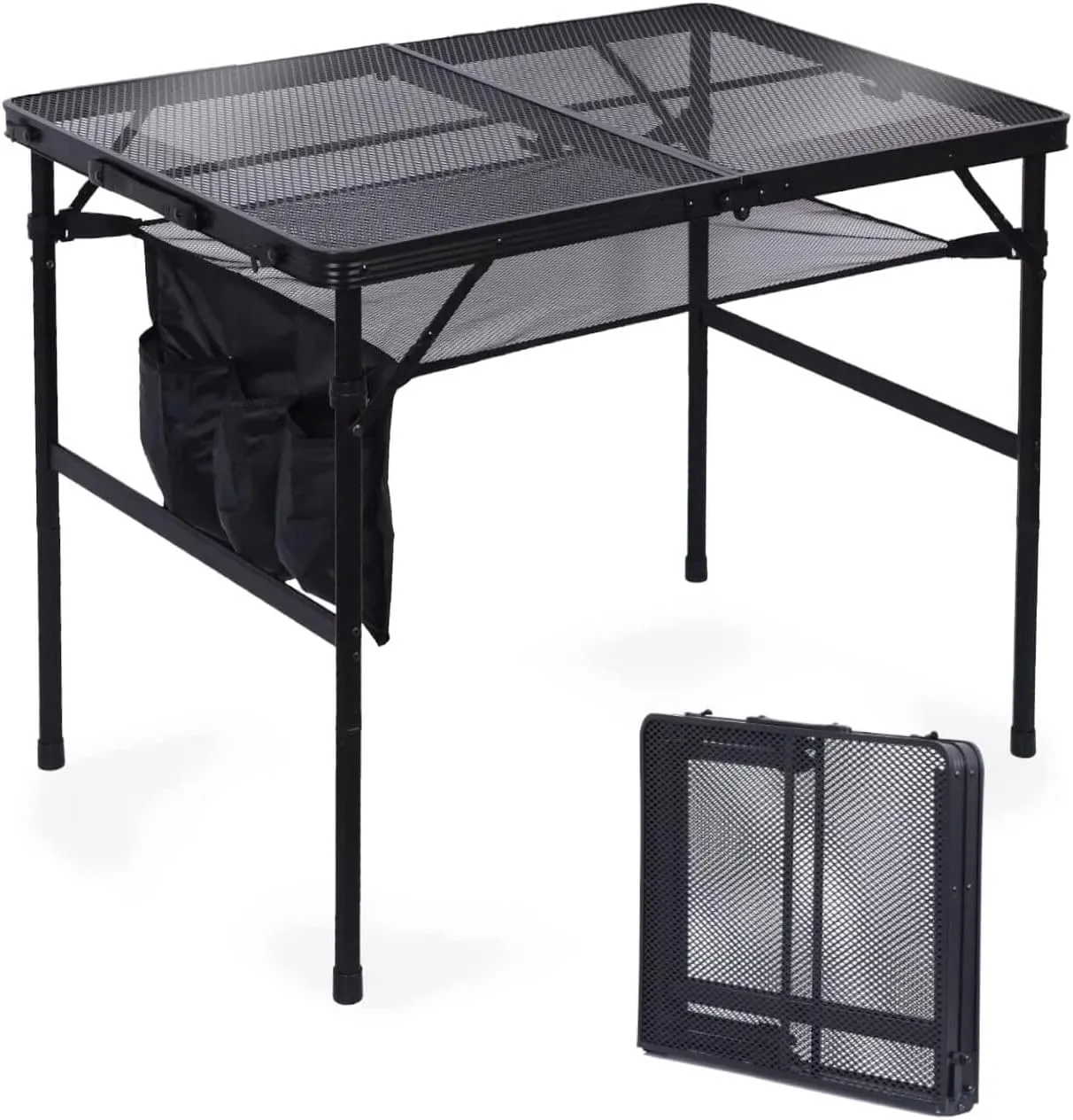 Overstock Folding Table Adjustable Height, Portable Camping Table with Mesh Bag Lightweight, Carry Handle for Outdoor, Beach, Picnic Black 23.7" D x 35.5" W x