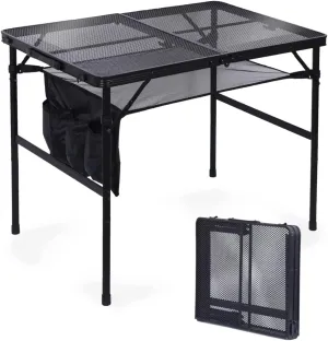 Overstock Folding Table Adjustable Height, Portable Camping Table with Mesh Bag Lightweight, Carry Handle for Outdoor, Beach, Picnic Black 23.7" D x 35.5" W x