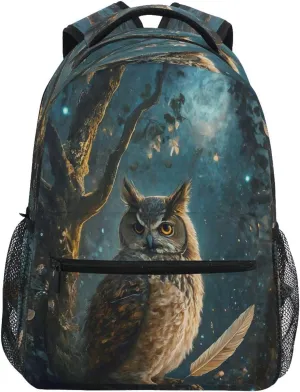 Owl Quill Night Laptop Backpack for Men & Women Lightweight Travel Daypack Waterproof College Bag for 15.6" Notebook