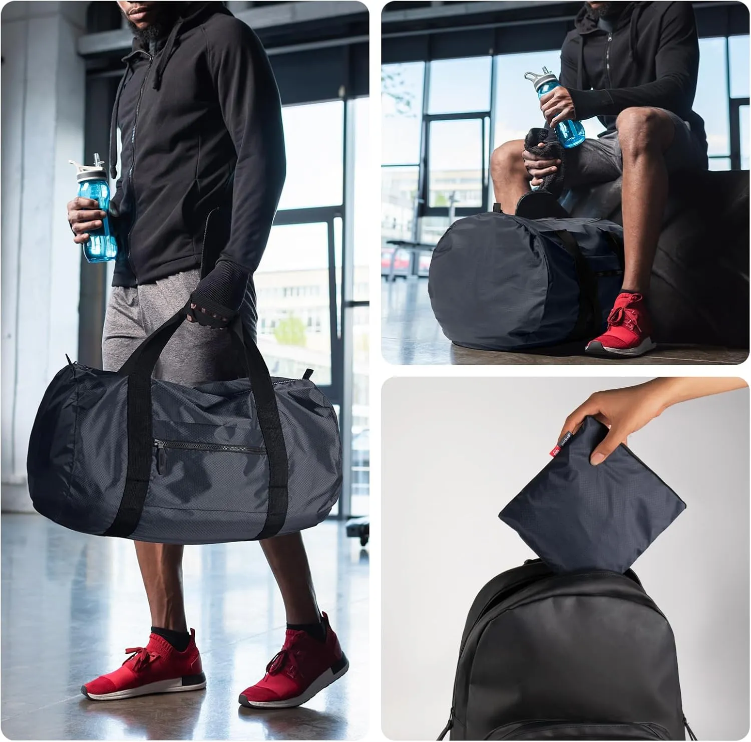 pack all Lightweight Travel Duffel Bag, Water-Resistant Sports Gym Bag, 32L Foldable Weekender Bag for Fitness, Hiking and Camping (Navy Blue)