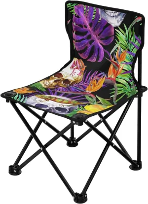 Packable Skulls Tropical Camping Chairs Ultralight Backpack Chairs for Adults Includes Carry Bag Travel Chair for Travel Lawn