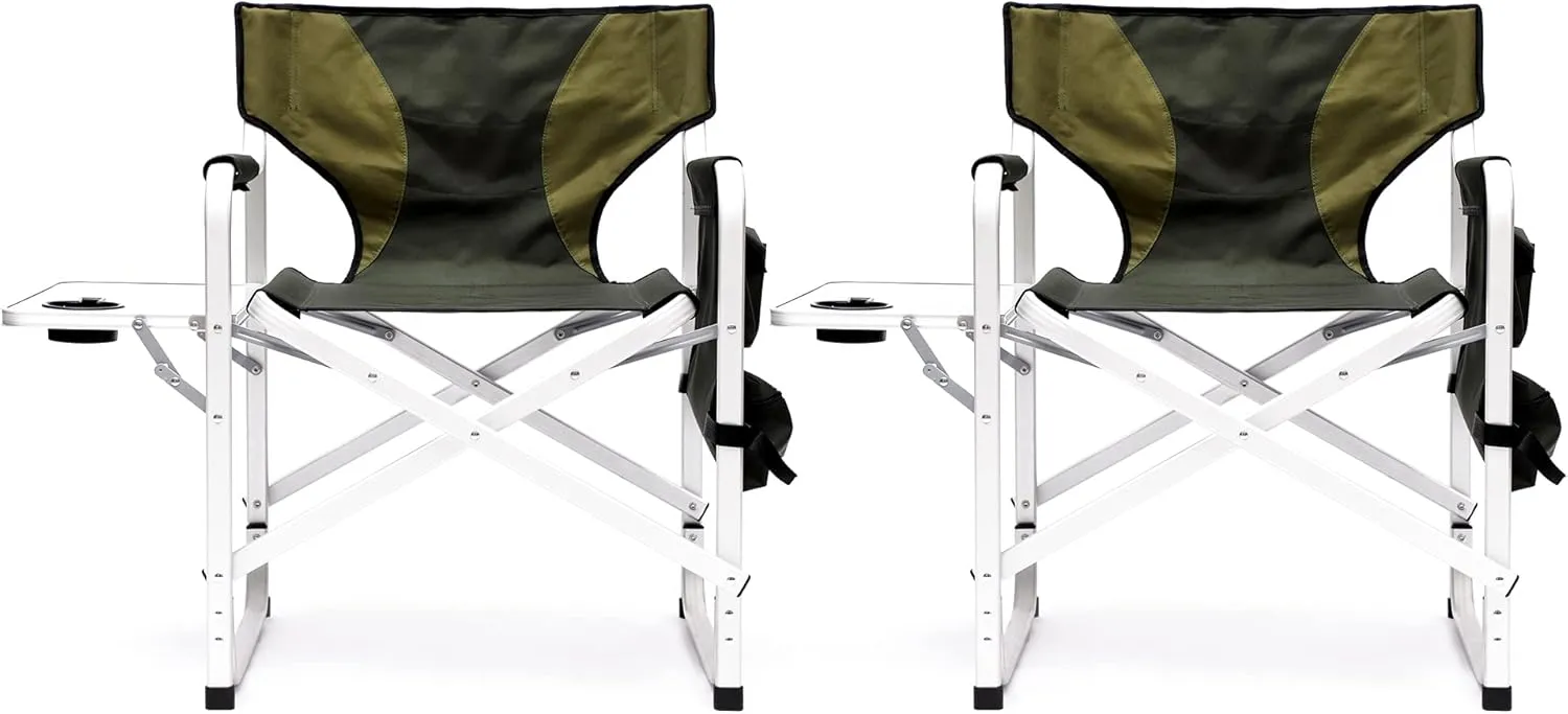 Padded Folding Outdoor Chair with Side Table and Storage Pockets,Lightweight Oversized Directors Chair for Indoor, Outdoor Camping, Picnics and Fishing,Green (Green-3)