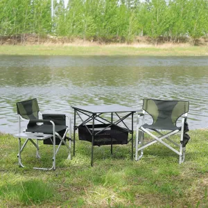 Padded Folding Outdoor Chair with Side Table and Storage Pockets,Lightweight Oversized Directors Chair for Indoor, Outdoor Camping, Picnics and Fishing,Green (Green-3)