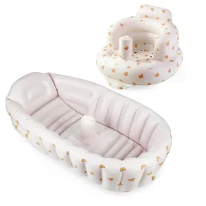 PandaEar 2 Pack Baby Inflatable Bathtub & Baby Seat for 3 Months , Portable Travel Baby Infant Bath Tub and Infant Chair Toddler Floor Seats with Built in Air Pump for Newborn