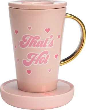 Paris Hilton Electric Mug Warmer Set, Electric Gravity Mug Warmer with 14-Ounce Ceramic Coffee Mug with Lid, Heat Sensitive Color Changing Design, Auto-Shut Off, 3-Piece Set, Pink and Gold