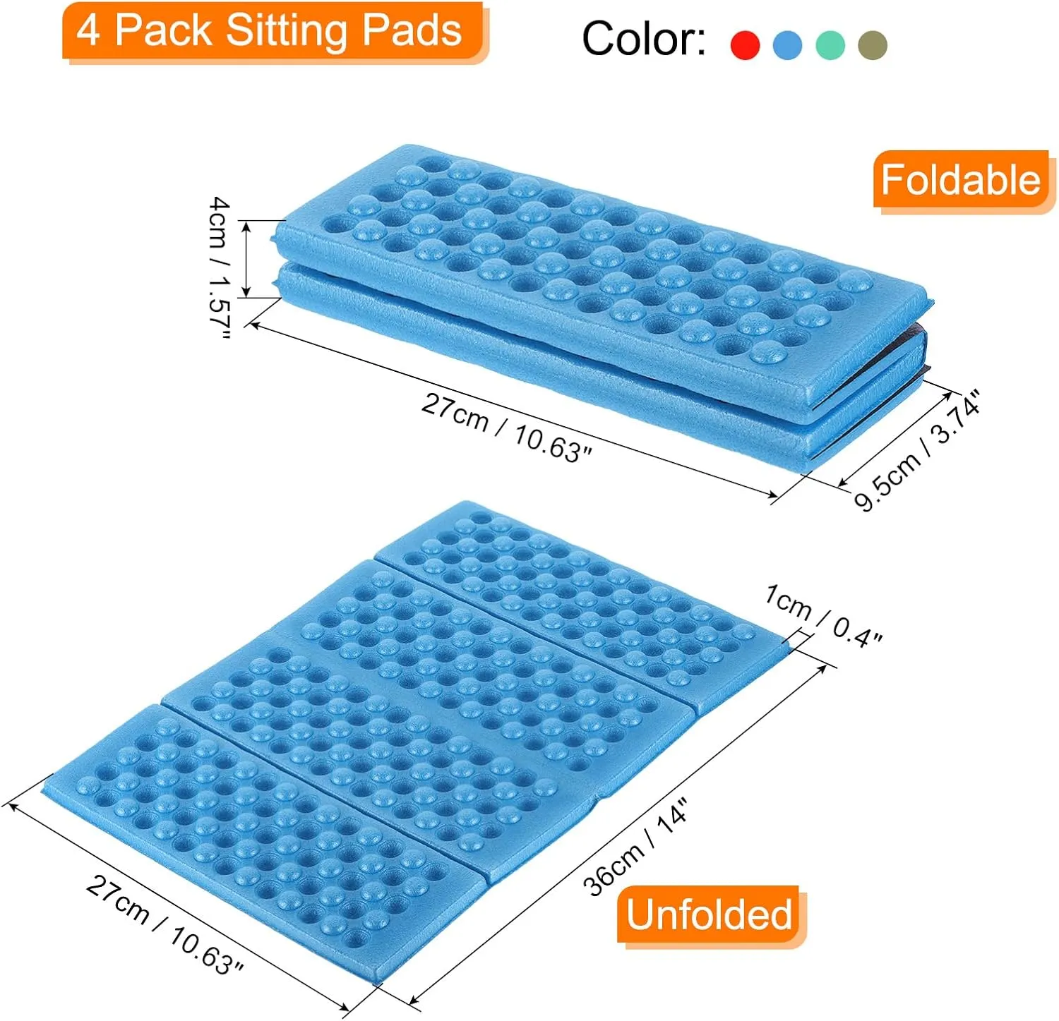PATIKIL 4 Pack Foldable Cushion Seat Camping Sitting Pad Waterproof XPE Foam Outdoor Sitting Mats with Carry Bag for Picnic Hiking Stadium Travel