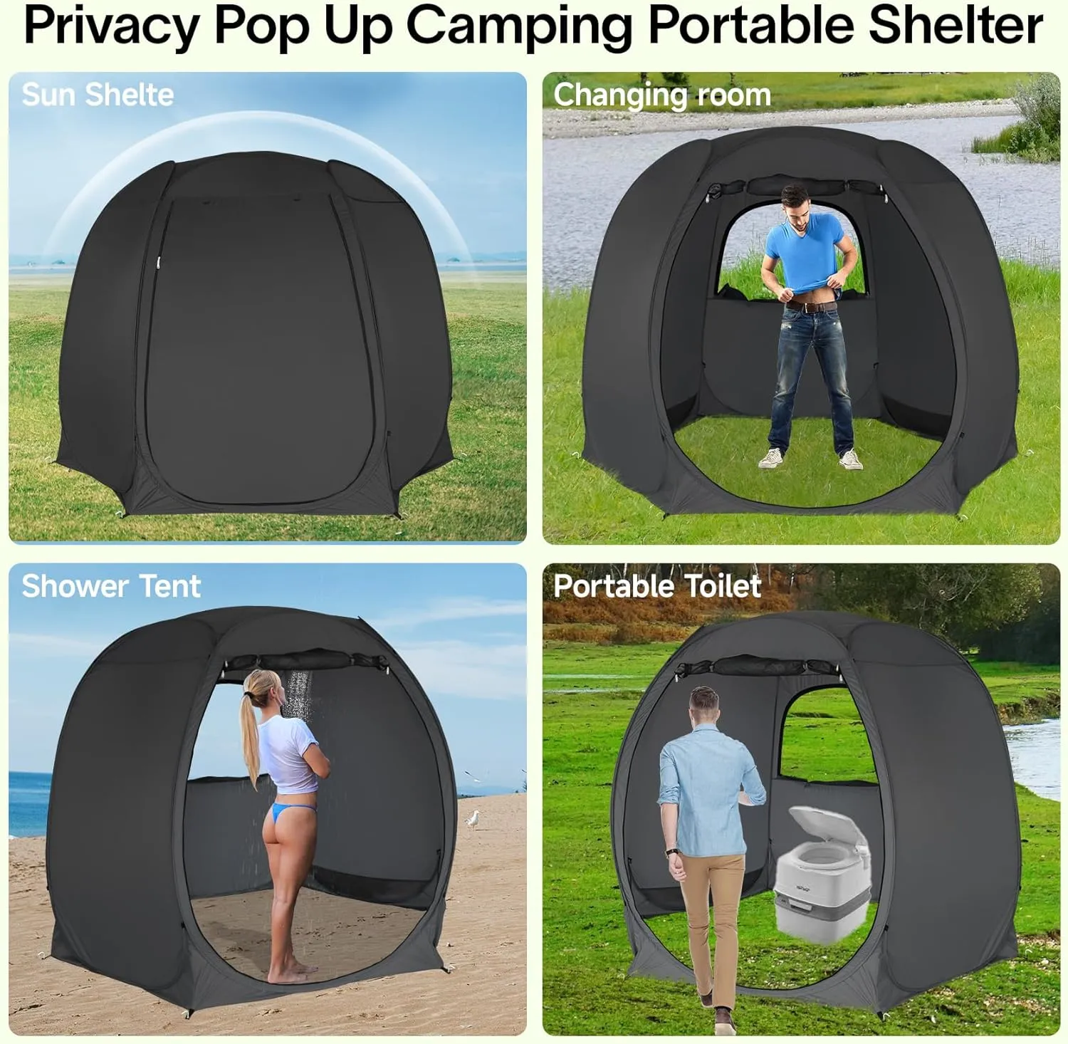 Patio Gazebo Screen House Room, LEEDOR Pop Up Outdoor Gazebo Tent with Roll Up Mosquito Netting, Easy Setup & Waterproof & Sunshade, Suitable for Camping Trip, Backyard, Beach, Picnic - Grey