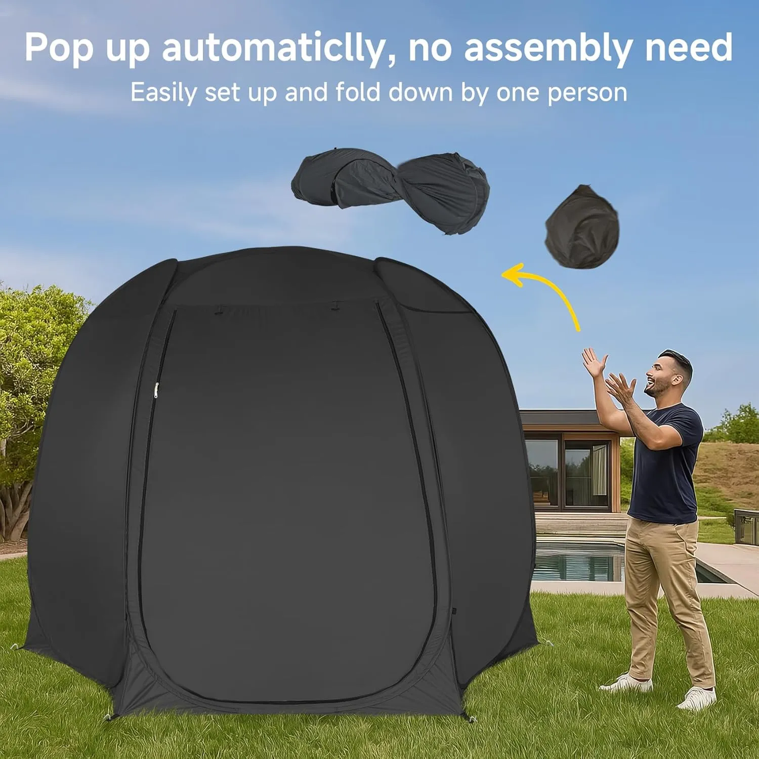 Patio Gazebo Screen House Room, LEEDOR Pop Up Outdoor Gazebo Tent with Roll Up Mosquito Netting, Easy Setup & Waterproof & Sunshade, Suitable for Camping Trip, Backyard, Beach, Picnic - Grey