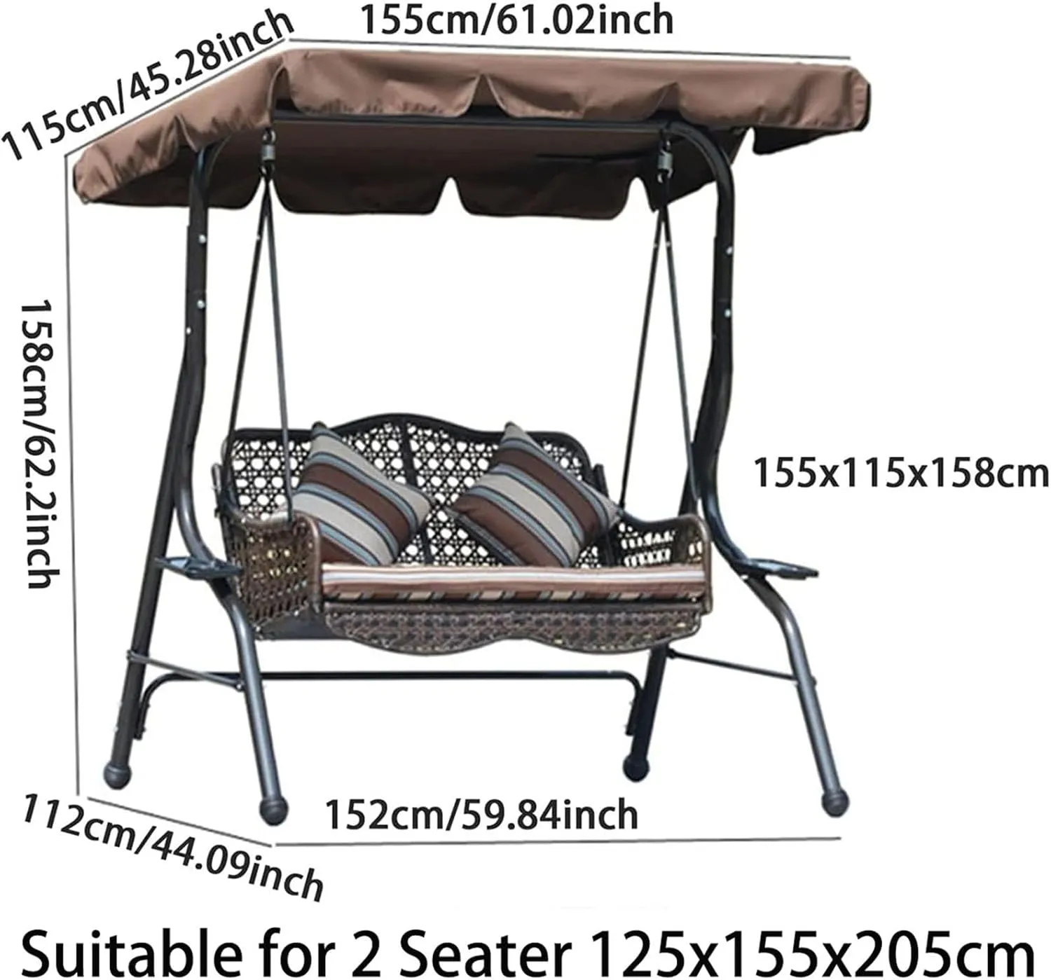 Patio Swing Mosquito Netting, Mosquito Mesh Screen, Outdoor Rectangle with Zipper Opening and roof Waterproof Tent(2 Seater 125x155x205cm)