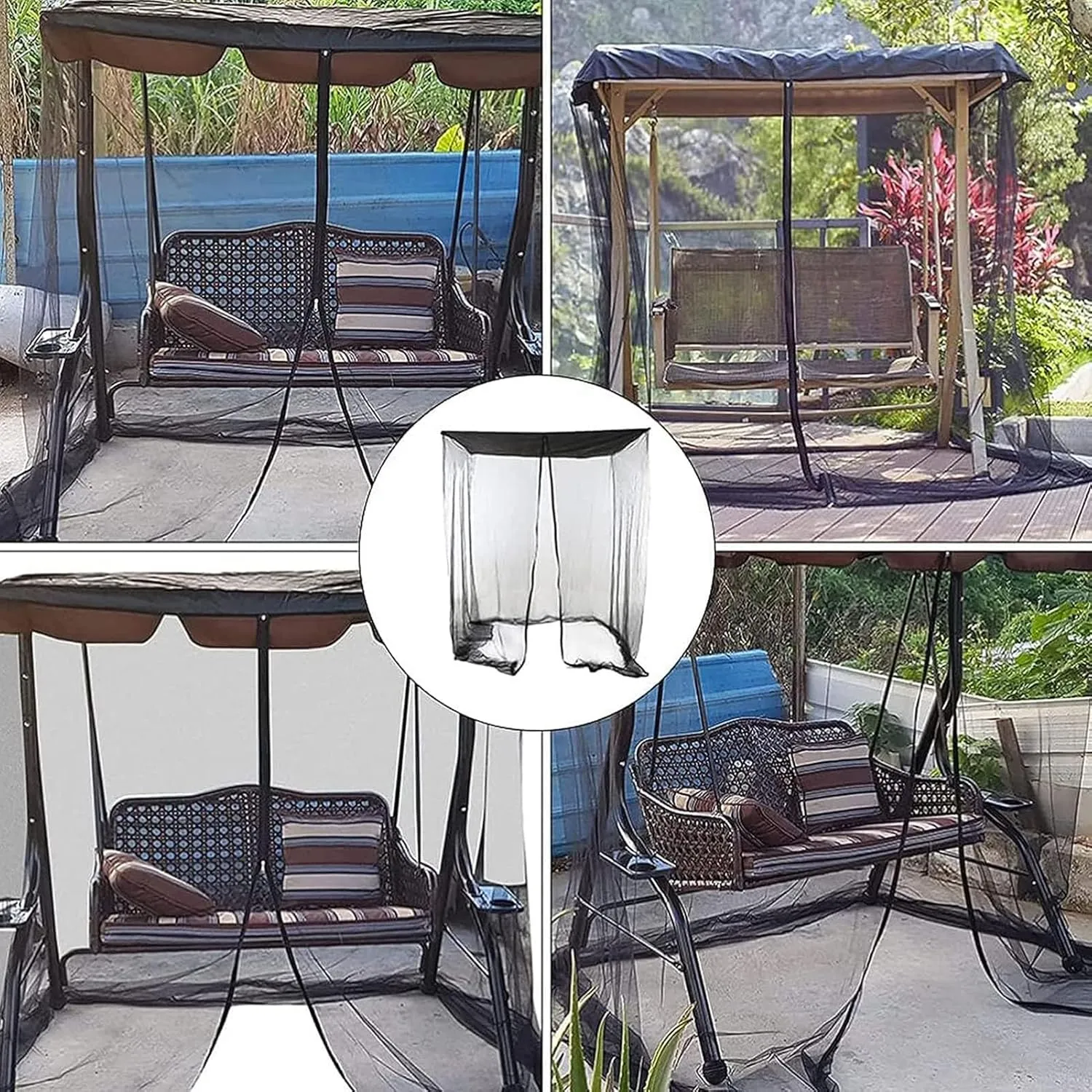 Patio Swing Mosquito Netting, Mosquito Mesh Screen, Outdoor Rectangle with Zipper Opening and roof Waterproof Tent(2 Seater 125x155x205cm)