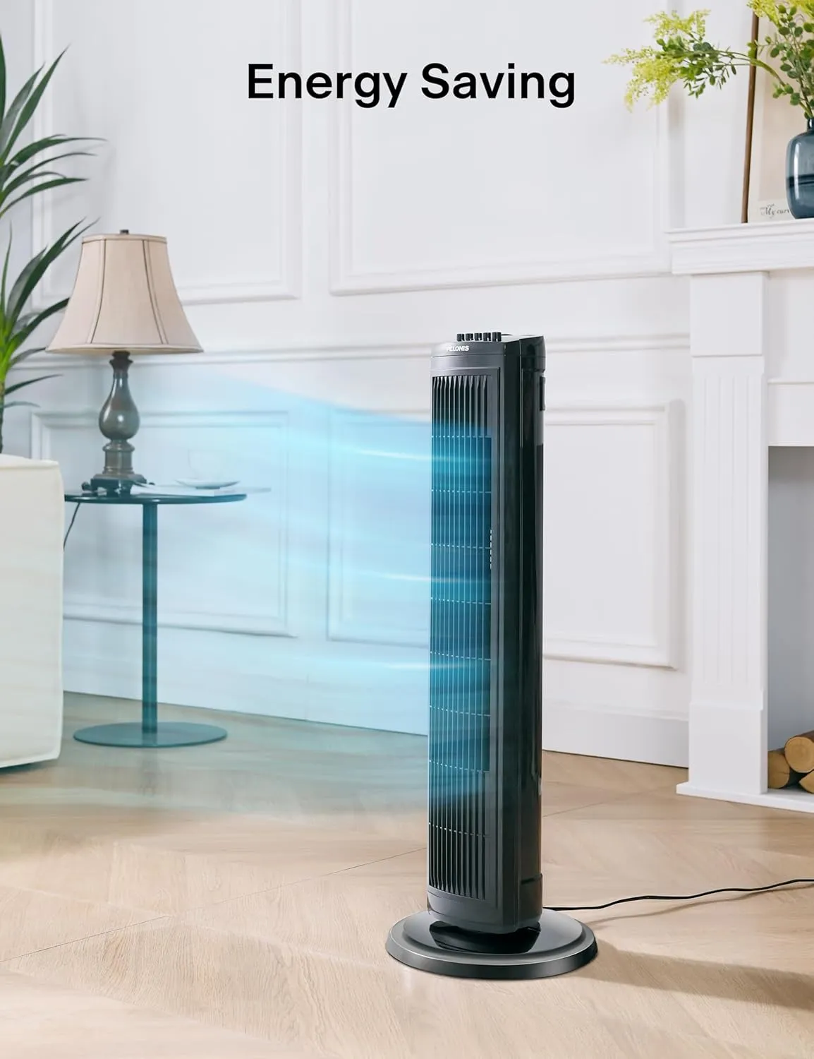 PELONIS 30 inch Tower Fan for Bedroom, Standing Fan with 3 Speeds, 90° Oscillation, Small Fan with 120-Min Auto Timer, Black