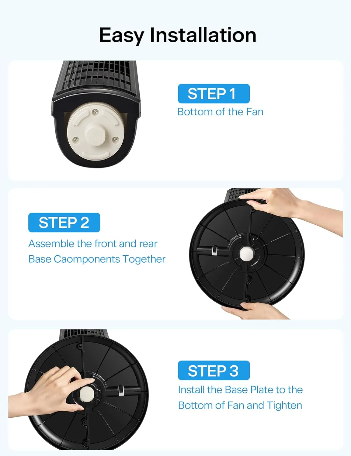 PELONIS 30 inch Tower Fan for Bedroom, Standing Fan with 3 Speeds, 90° Oscillation, Small Fan with 120-Min Auto Timer, Black