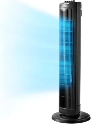 PELONIS 30 inch Tower Fan for Bedroom, Standing Fan with 3 Speeds, 90° Oscillation, Small Fan with 120-Min Auto Timer, Black
