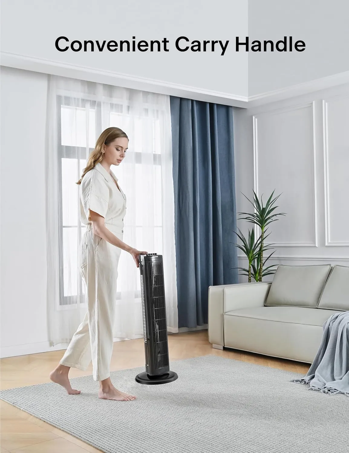 PELONIS 30 inch Tower Fan for Bedroom, Standing Fan with 3 Speeds, 90° Oscillation, Small Fan with 120-Min Auto Timer, Black