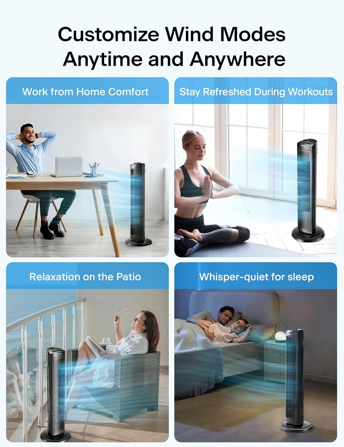 PELONIS 30 inch Tower Fan for Bedroom, Standing Fan with 3 Speeds, 90° Oscillation, Small Fan with 120-Min Auto Timer, Black