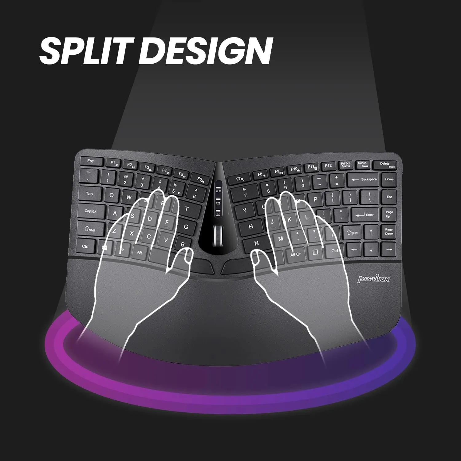 Perixx PERIDUO-606A, 3-in-1 Wireless Compact Ergonomic Keyboard with Vertical Mouse and Numeric Keypad - Adjustable Palm Rest - Tilt Wheel - Membrane Low Profile Keys - US English