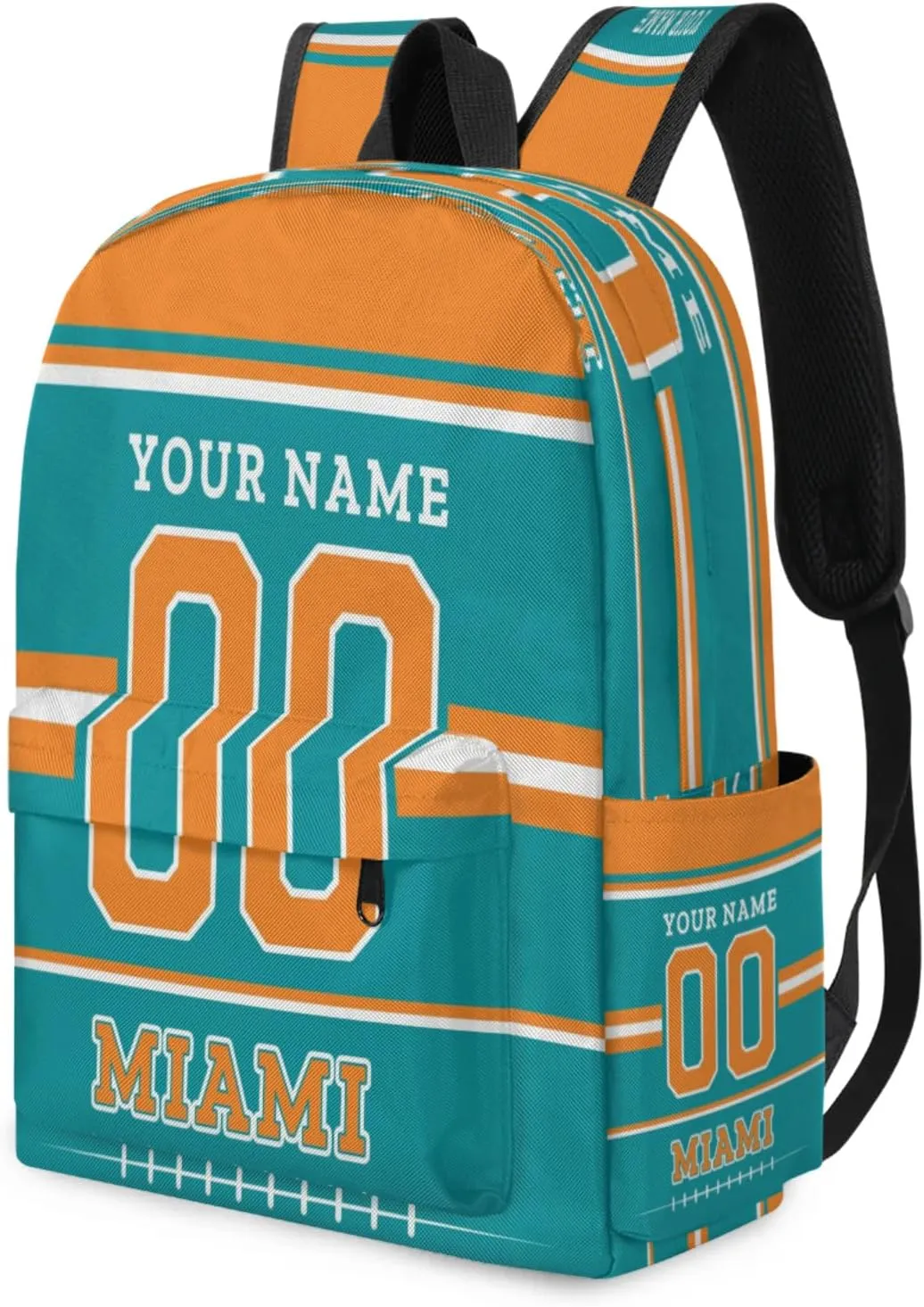 Personalized American Football Backpack Bags with Name, Rugby Custom Large Capacity Waterproof Shoulder Bags, Casual Daypack, Miami