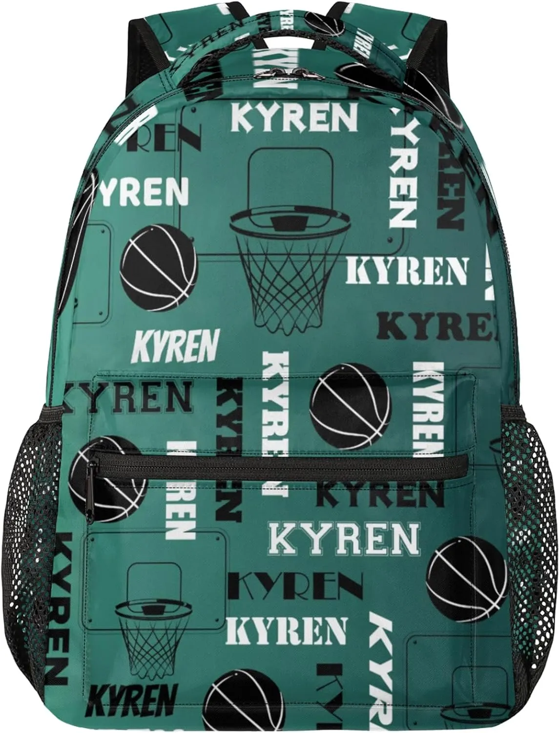 Personalized Basketball Backpack for Men Women, Custom Laptop Backpack with Name, Sports Bag Lightweight Daypack for Travel Camping, Dark Green Blue