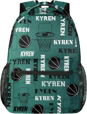 Personalized Basketball Backpack for Men Women, Custom Laptop Backpack with Name, Sports Bag Lightweight Daypack for Travel Camping, Dark Green Blue