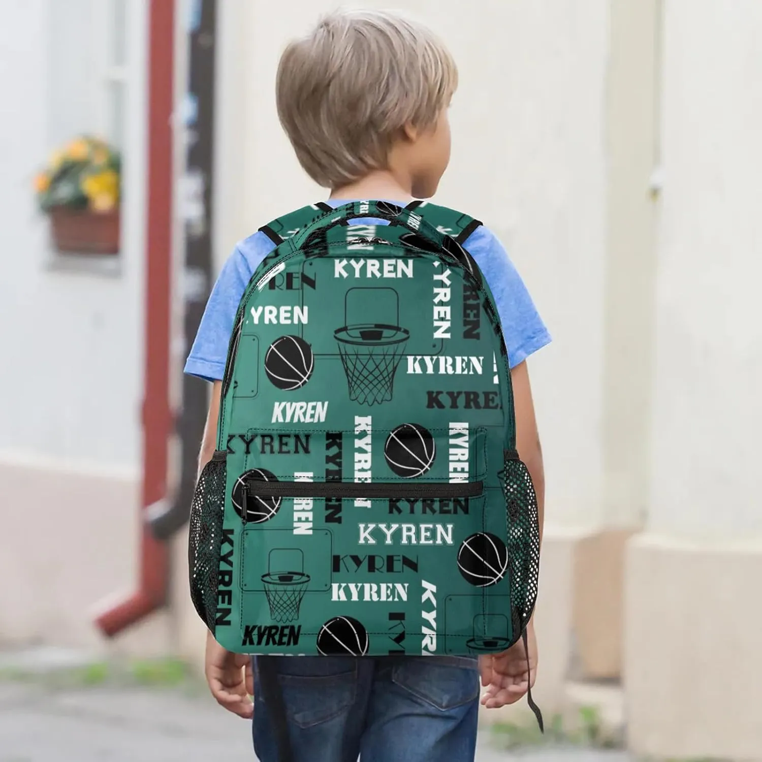 Personalized Basketball Backpack for Men Women, Custom Laptop Backpack with Name, Sports Bag Lightweight Daypack for Travel Camping, Dark Green Blue