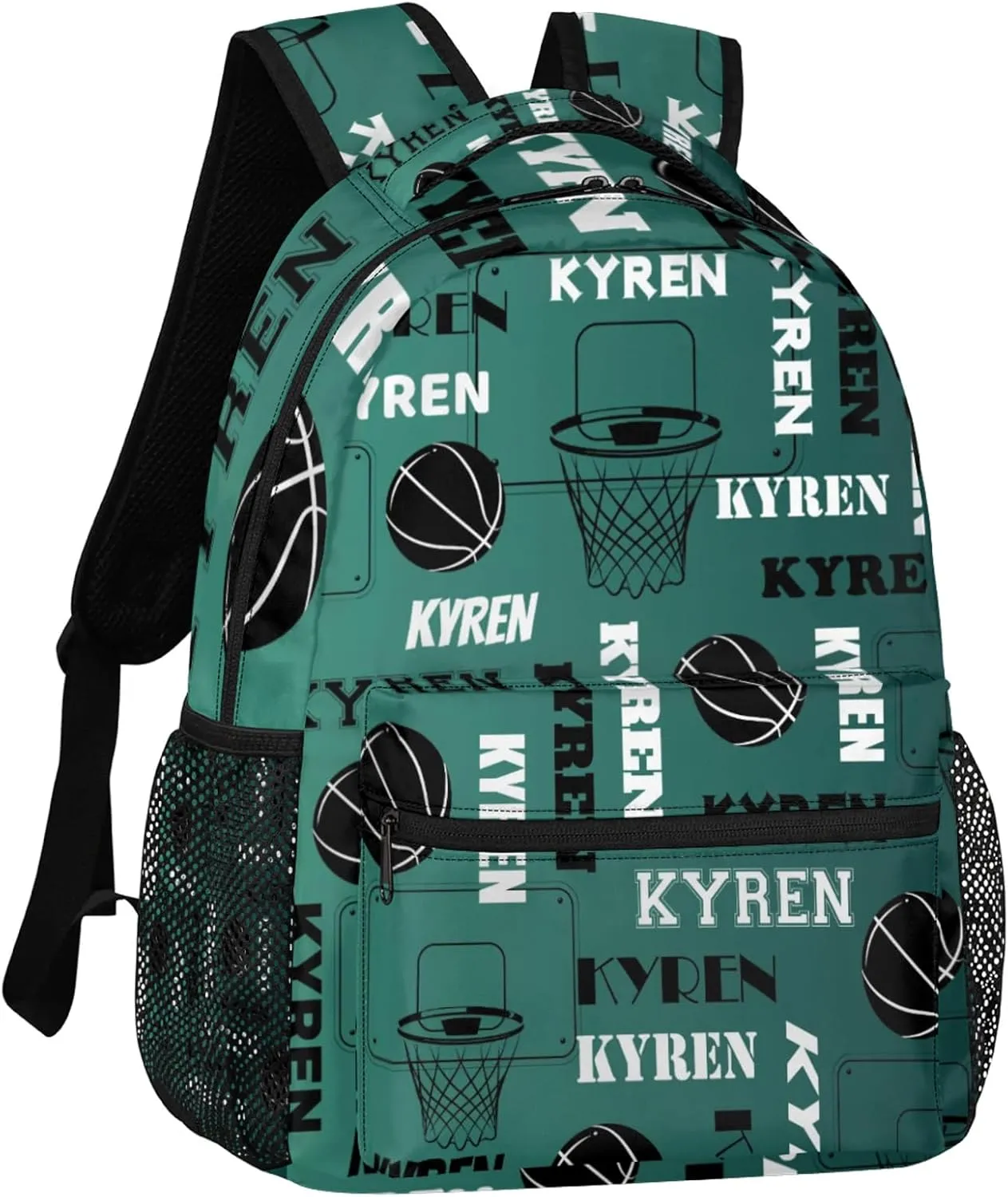 Personalized Basketball Backpack for Men Women, Custom Laptop Backpack with Name, Sports Bag Lightweight Daypack for Travel Camping, Dark Green Blue