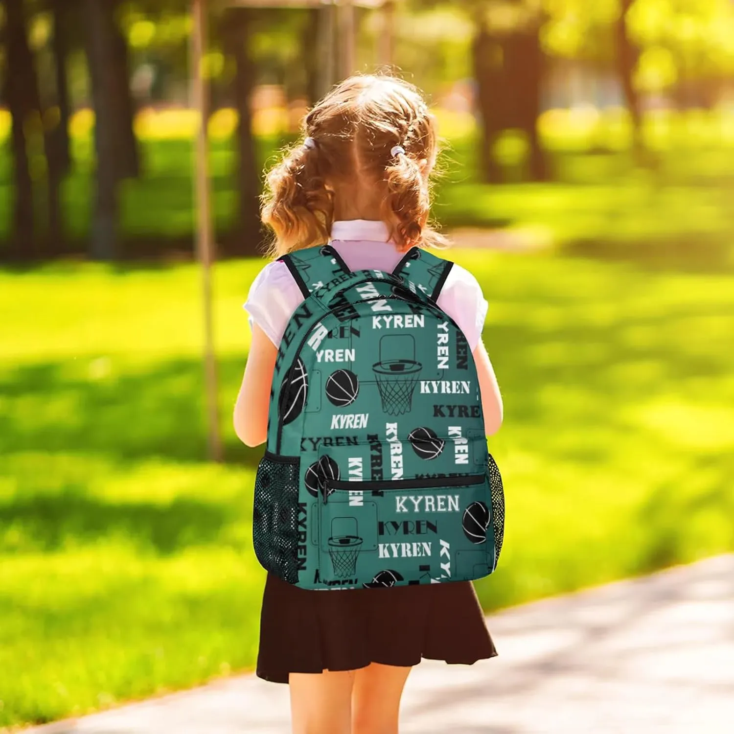 Personalized Basketball Backpack for Men Women, Custom Laptop Backpack with Name, Sports Bag Lightweight Daypack for Travel Camping, Dark Green Blue