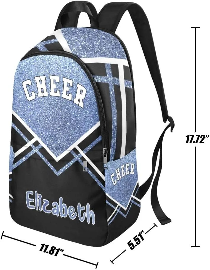 Personalized Cheerleader Blue Black Print Backpack with Name Custom Travel Daypack Bag for Man Woman Gifts