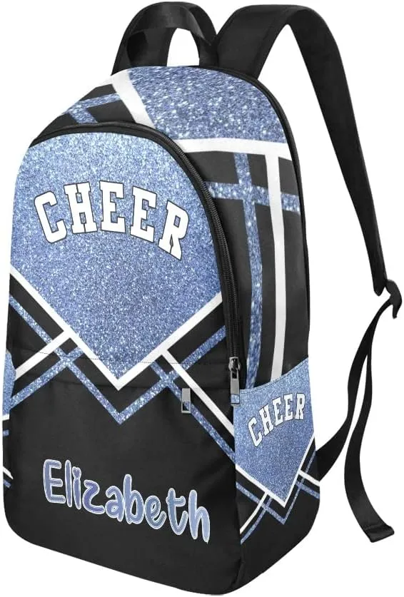 Personalized Cheerleader Blue Black Print Backpack with Name Custom Travel Daypack Bag for Man Woman Gifts
