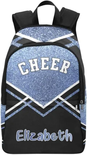 Personalized Cheerleader Blue Black Print Backpack with Name Custom Travel Daypack Bag for Man Woman Gifts