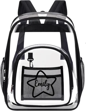 Personalized Clear Backpack Customized Name Cute Clear Bookbag Heavy Duty See Through Transparent Backpack Pink/Black/Gray