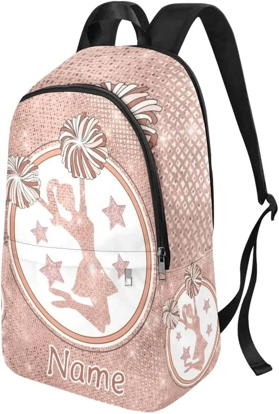 Personalized Girl Cheer Rose Gold Print Backpack with Name Custom Travel Daypack Bag for Man Woman Gifts