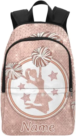 Personalized Girl Cheer Rose Gold Print Backpack with Name Custom Travel Daypack Bag for Man Woman Gifts