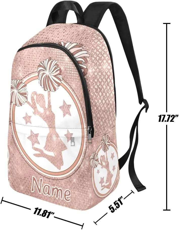 Personalized Girl Cheer Rose Gold Print Backpack with Name Custom Travel Daypack Bag for Man Woman Gifts