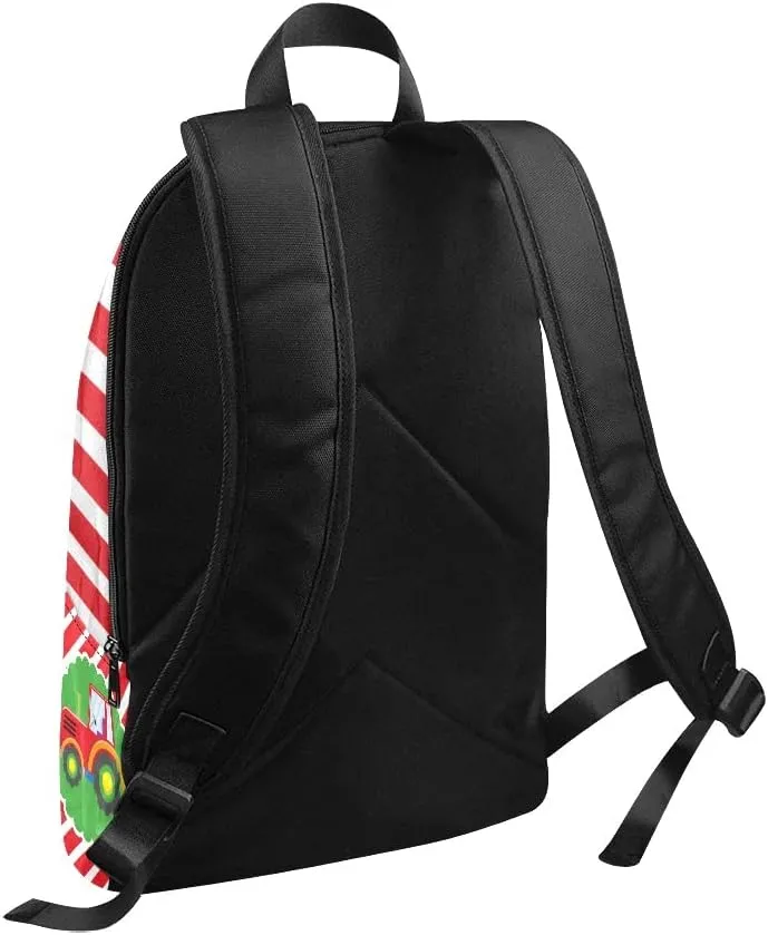 Personalized Tractor Red Stripes Backpack with Name Custom Travel Daypack Bag for Man Woman Gifts