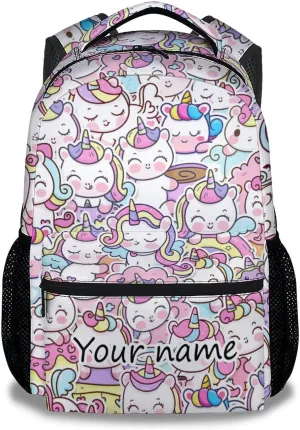 Personalized Unicorn Backpacks for Girls Boys, 16 Inch Cute Backpack for School, Pink, Large Capacity, Durable, Lightweight Bookbag for Kids Travel