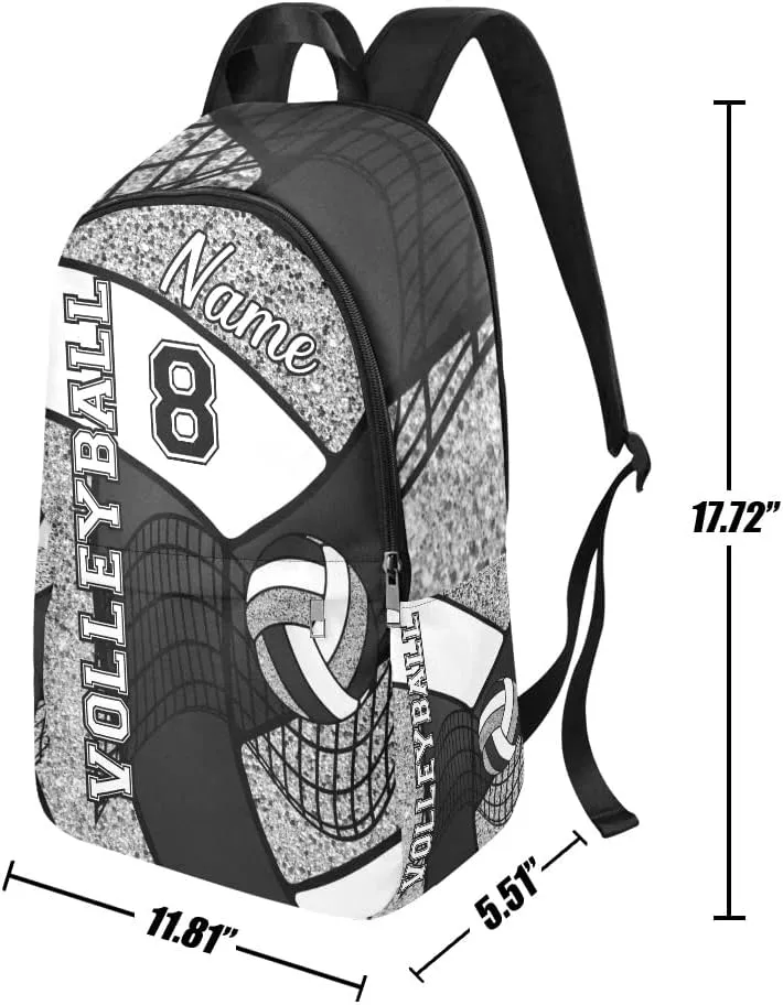 Personalized Volleyball Black and White Backpack with Name Custom Travel Daypack Bag for Man Woman Gifts