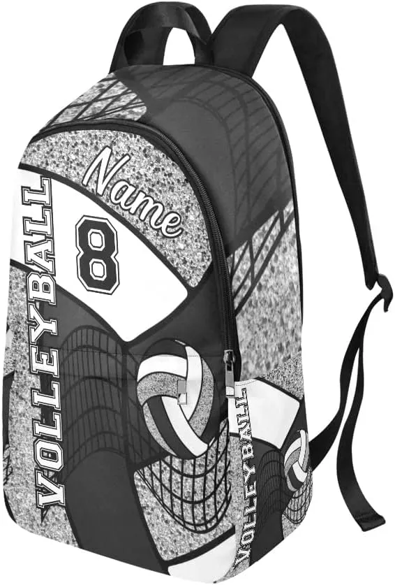 Personalized Volleyball Black and White Backpack with Name Custom Travel Daypack Bag for Man Woman Gifts